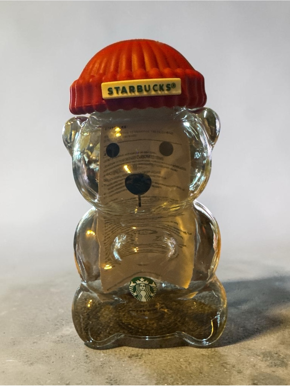 Starbucks NIP Clear Bear Bottle with Orange Beanie